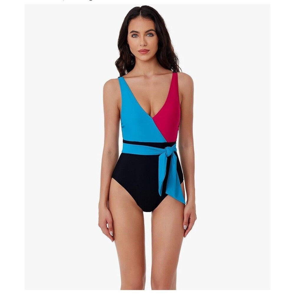 Sexy Wrap Around One Piece Swimsuit Women Swimwear V-Neck Wraparound Waist Tie M